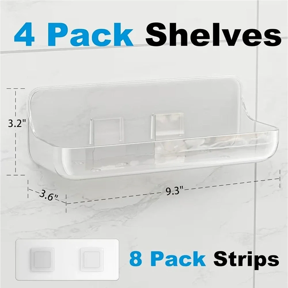 4 Pack Clear Acrylic Bathroom Shelves Adhesive Floating Shower Caddy Organizer
